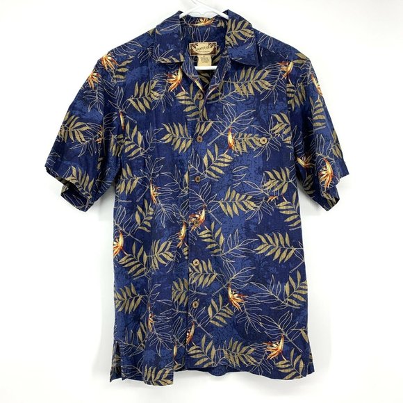 Calypso Joe Shirt Blue Floral Print Button Up Short Sleeve Island - Picture 1 of 7